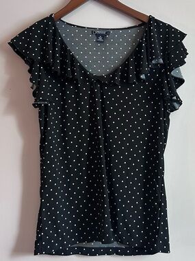 American Living Black And White Polka Dot Top Size Medium